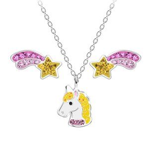 Kids  Silver Unicorn Necklace and Stud Earrings Set